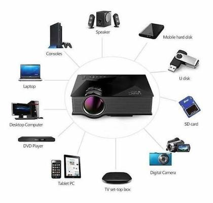 Imagem de Mini Projetor Led Profissional 1800 Lumens (100 ANSI) Usb Vga Av P2 Hdmi SD Wifi Miracast UC68S Preto