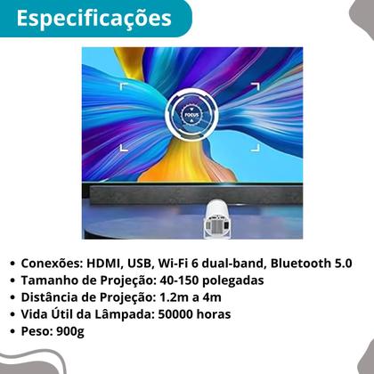 Imagem de Mini Projetor Portátil 4k Android Full Hd Smart Wifi Cinema funcional e leve