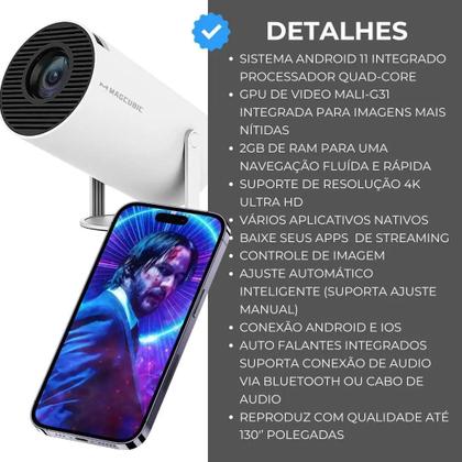 Imagem de Mini Projetor Portátil 4k Android Full Hd Smart Wifi Cinema
