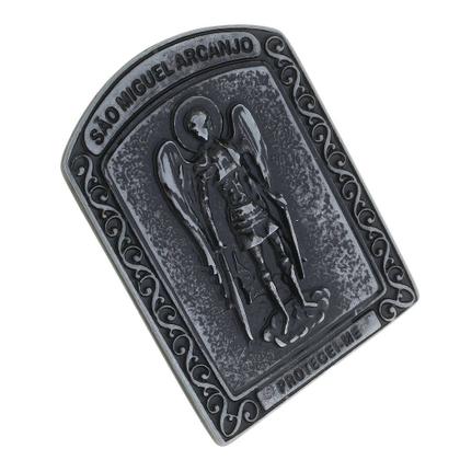 Imagem de Mini Quadro de São Miguel Arcanjo em Metal - Prata Velha - Decoração Religiosa