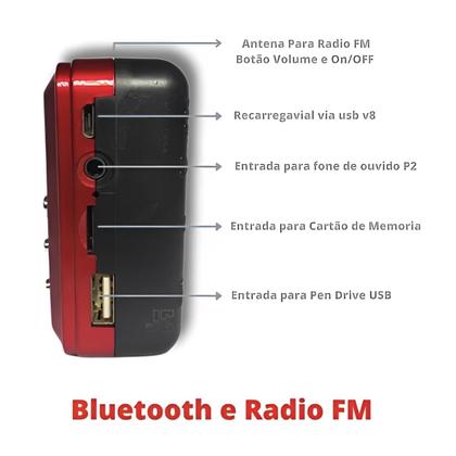 Imagem de Mini Rádio Retro Radinho Fm Digital De Bolso Portátil Bluetooth Recarregável JD 30 e 35