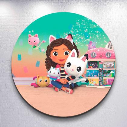 Imagem de Mini Redondo 50x50 Capas 150x150 Painel Sublimada Decoração Casinha Encantada Gatinha Festa Infantil
