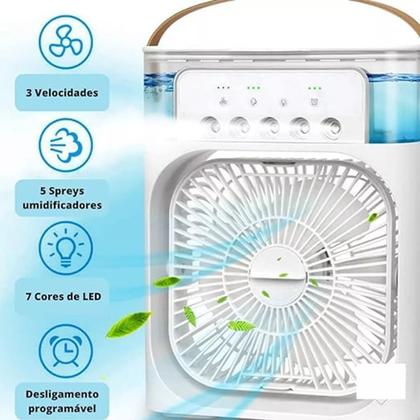 Imagem de Mini Refrigerador De Ar Portátil Ventilador Umidificador Climatizador De Ar Com Leds Reservatorio Para Aromatizante Agua E Gelo