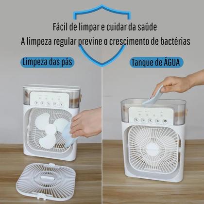 Imagem de Mini Refrigerador De Ar Portátil Ventilador Umidificador Climatizador De Ar Com Leds Reservatorio Para Aromatizante Agua E Gelo