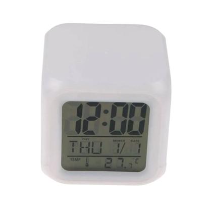 Imagem de Mini Relógio Despertador Digital Branco Compacto Display LED Hora Data Temperatura Alarme Soneca Portátil Moderno Prático Mesa Quarto