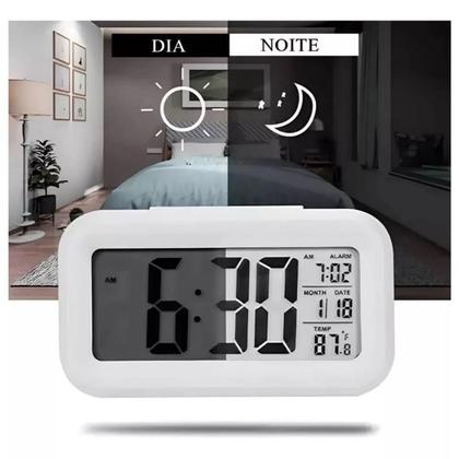 Imagem de Mini Relógio Digital Com Led Temperatura Alarme Data e Mês Fácil E Prático Sortido (Branco/Preto)