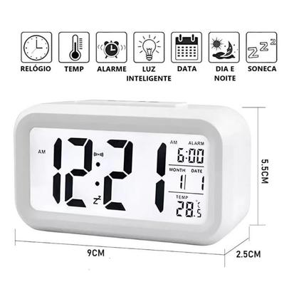 Imagem de Mini Relógio Digital Com Led Temperatura Alarme Data e Mês Fácil E Prático Sortido (Branco/Preto)