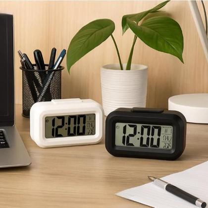 Imagem de Mini Relógio Digital Preto Data Mês Acorda Horas Som Horas Pequeno Branco Led Temperatura Alarme