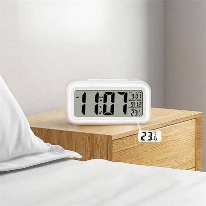 Imagem de Mini Relógio Digital Preto Data Mês Acorda Horas Som Horas Pequeno Branco Led Temperatura Alarme