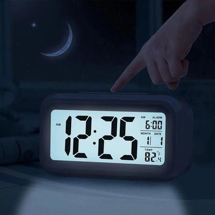 Imagem de Mini Relógio Digital Preto Data Mês Acorda Horas Som Horas Pequeno Branco Led Temperatura Alarme