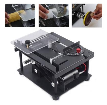 Imagem de Mini Serra Bancada Bivolt Hobby Multifun Turbo, Mandril, Disco de Lixa, Transferidor p/ corte angular, Ajuste Velocidade