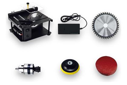 Imagem de Mini Serra Bancada Bivolt Hobby Multifun Turbo, Mandril, Disco de Lixa, Transferidor p/ corte angular, Ajuste Velocidade