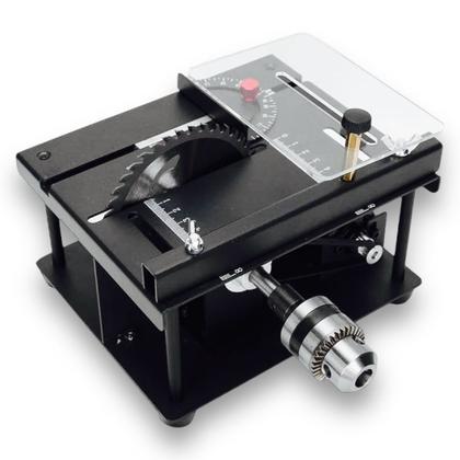 Imagem de Mini Serra Bancada Bivolt Hobby Multifun Turbo, Mandril, Disco de Lixa, Transferidor p/ corte angular, Ajuste Velocidade