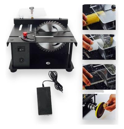 Imagem de Mini Serra Bancada Bivolt Hobby Multifun Turbo, Mandril, Disco de Lixa, Transferidor p/ corte angular, Ajuste Velocidade