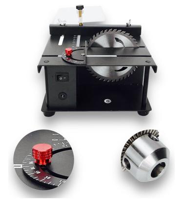 Imagem de Mini Serra Bancada Bivolt Hobby Multifun Turbo, Mandril, Disco de Lixa, Transferidor p/ corte angular, Ajuste Velocidade