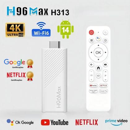 Imagem de Mini Smart TV Box H96 MAX H313 Com Android 14, 4K HD, 2GB/16GB Ou 8GB, Wifi6, Bluetooth E Google