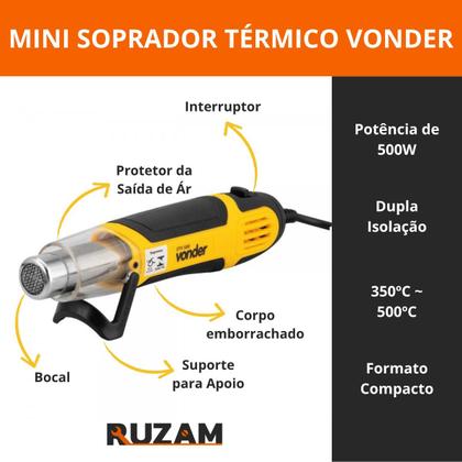 Imagem de Mini Soprador Térmico 500W STV500 Vonder Ideal para Artesanato Moldar PVC e Remover Tinta