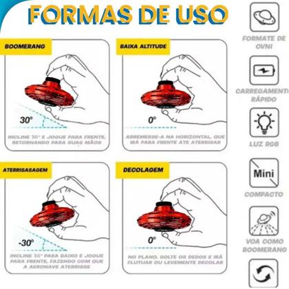 Imagem de Mini spinner luminoso ovni brinquedo voador recarregável