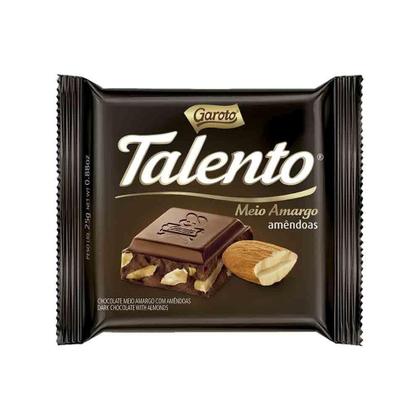 Imagem de Mini Tablete de Chocolate Talento Meio Amargo Amêndoas 25g c/15 - Garoto