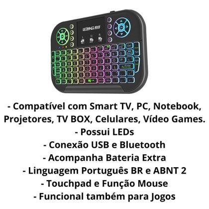 Imagem de Mini Teclado Bluetooth com Comando de Voz para TV PC Notebook Celular LEDs