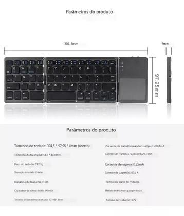 Imagem de Mini Teclado Bluetooth Dobrável Sem Fio Touchpad.