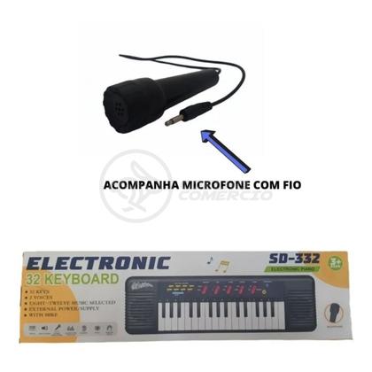 Imagem de Mini Teclado Infantil Piano 32 Teclas Musical Karaokê e Microfone Crianças Aprender a Tocar a Pilha