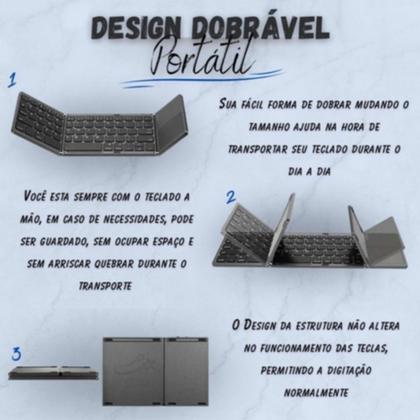 Imagem de Mini Teclado Touch Dobrável Bluetooth Para Celular com cabo c incluso