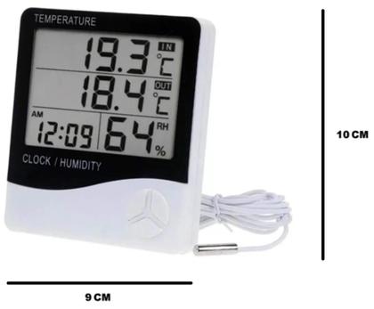 Imagem de Mini Termômetro Dig umidade ar higrometro temperatura sensor sonda dentro fora interna externa Relóg