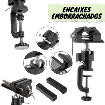 Imagem de Mini Torno Morsa Bancada 70mm Giratória Suporte Abraçadeira