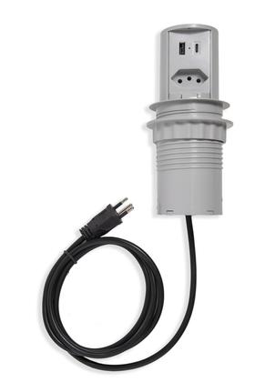 Imagem de Mini Torre Tomada 1NBR 2USB 20A  Cozinha  Cinza Totem Multiplug Extensão Antichoque Choque Retrátil Embutir Sobrepor em Mesa Bancada ou Móvel