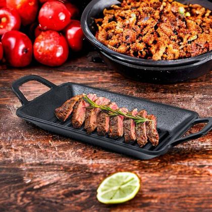 Imagem de Mini Travessa Grill C/ Alça Retangular Melamina Preto 22,5cm