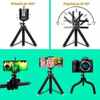 Imagem de Mini Tripé Flexível de Perna Articulado para Celular, 17cm Tripé / 24cm Com Suporte, Cor Preto