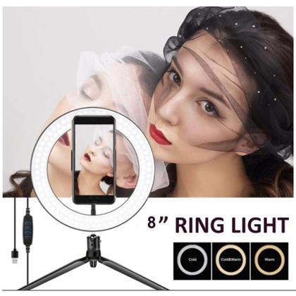 Imagem de Mini Tripe Iluminador Ring Light 20cm com Suporte Celular Universal Selfie Youtuber Gravação C/ SUPORTE - 20 CM