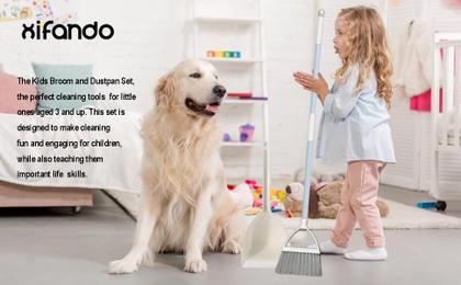 Imagem de Mini vassoura com pá de lixo para crianças Xifando branca+cinza