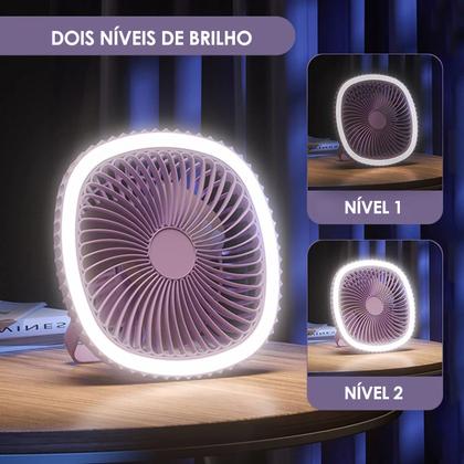 Imagem de Mini Ventilador De Mesa Luz Ring Light Usb Portátil Rosa