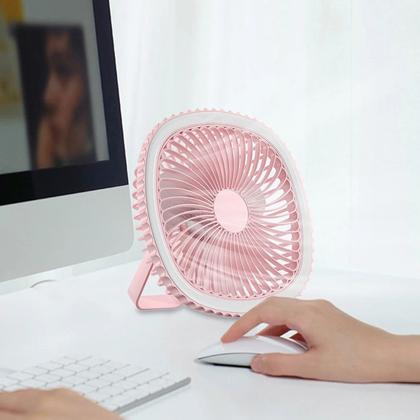 Imagem de Mini Ventilador De Mesa Luz Ring Light Usb Portátil Rosa