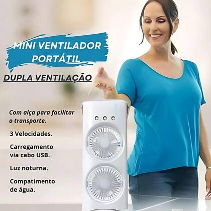 Imagem de Mini Ventilador Duplo com RGB Bivolt e Nota Fiscal