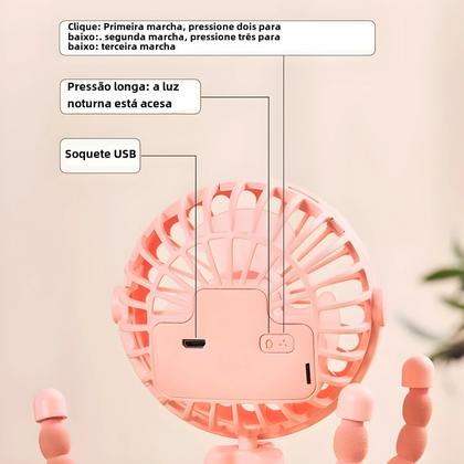 Imagem de Mini Ventilador Polvo USB Recarregável - Portátil para Bebê, Bicicleta e Carro