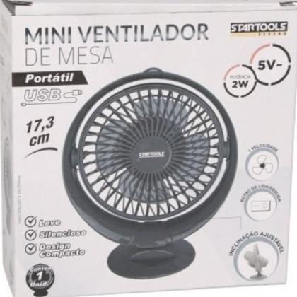 Imagem de Mini Ventilador Portátil de Mesa USB 5V Preto Silencioso com Inclinação Ajustável Compacto para Mesa Quarto