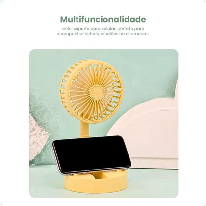 Imagem de Mini Ventilador Portátil USB Dobrável Com Suporte De Celular