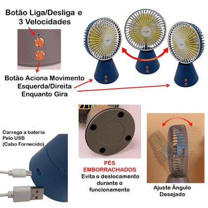 Imagem de Mini Ventilador Recarregável USB com 3 Velocidades e Design Compacto para Escritório LS959AM