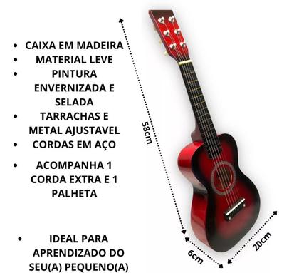 Imagem de Mini Violão Acústico Infantil Cordas Aço Brinquedo Criança
