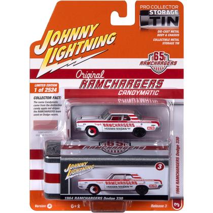 Imagem de Miniatura - 1:64 - 1964 Dodge 330 Ramchargers - Branco - Storage Tin - Johnny Lightning - JLCT013A