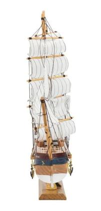 Imagem de Miniatura Barco Navio Veleiro Madeira Base Branca Janelas Simon Bolivar 48x10x67cm