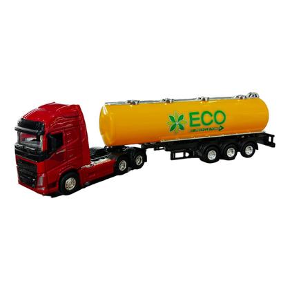 Imagem de Miniatura Caminhão Volvo Vermelho Tanque Amarelo Welly 1:64