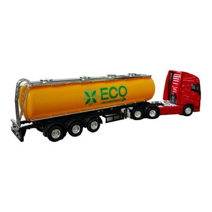 Imagem de Miniatura Caminhão Volvo Vermelho Tanque Amarelo Welly 1:64