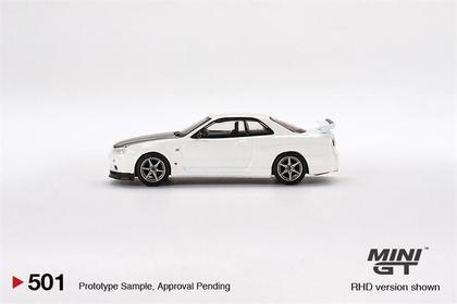 Miniatura Mini GT Nissan Skyline GT-R R34 V-Spec Branco 1/64