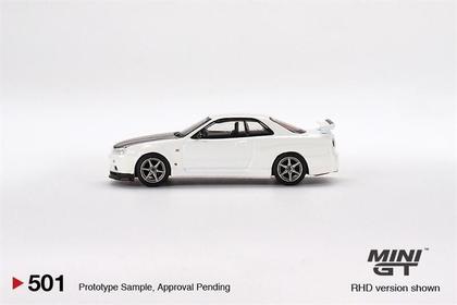 Miniatura Mini Gt Nissan Skyline Gt-R R34 V-Spec Branco 1/64