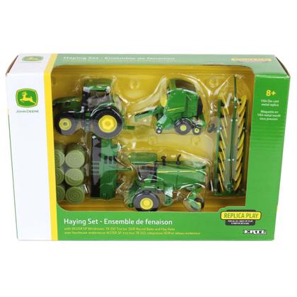 Imagem de Miniatura Trator John Deere 7R 250 Ertl Kit Fenação 164 W235R Enfardadeira Ancinho 6 Fardos