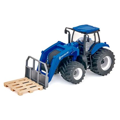 Imagem de Miniatura Trator New Holland T8 Empilhadeira Com Pneus Emborrachados 1/30 Usual Brinquedos